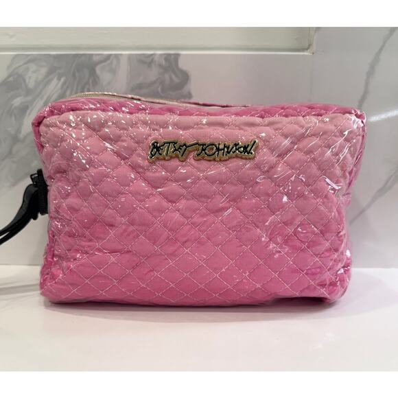 Betsy Johnson Double Zip Ombré Pink Quilted  Double Sided Travel Bag Excellent - Picture 1 of 10